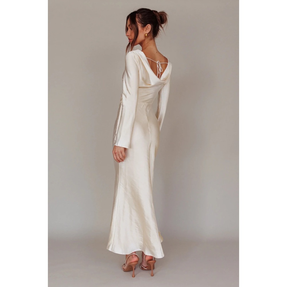Selfie Leslie Satin Ivory Open-Back Midi Dress